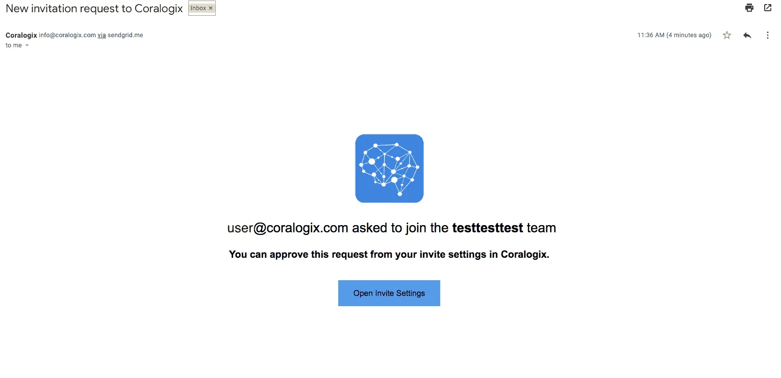 coralogix sso request sent to admin