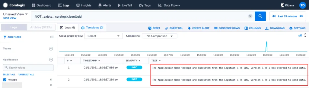 coralogix troubleshooting log says sdk start send data