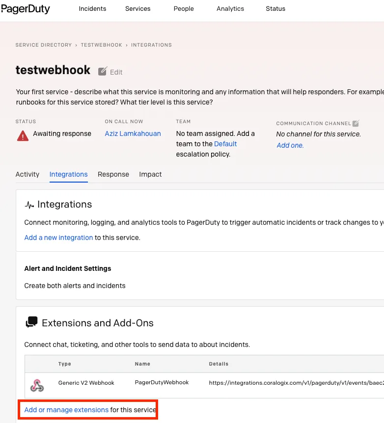 add pagerduty test webhook