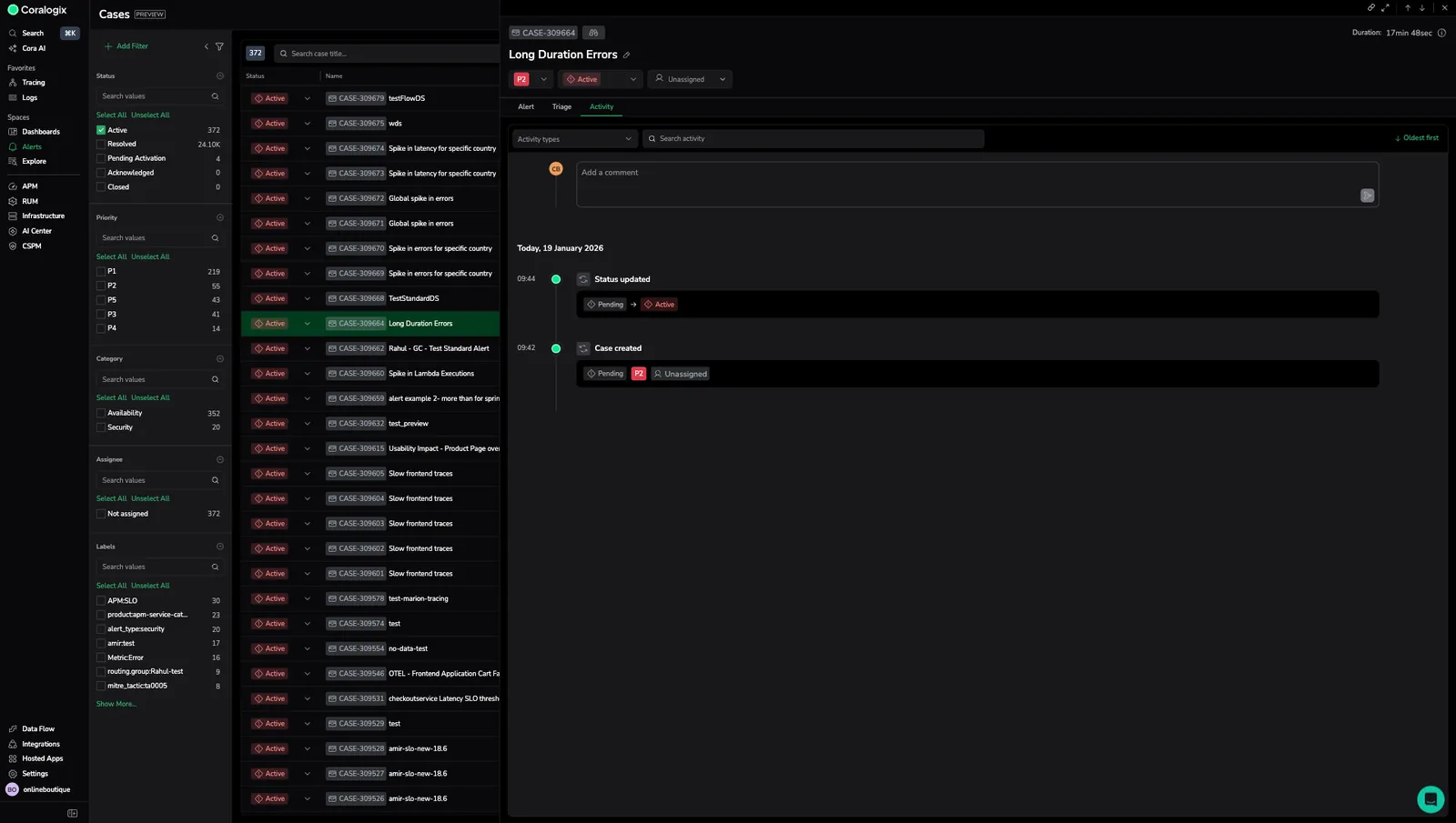 Activity tab in cases