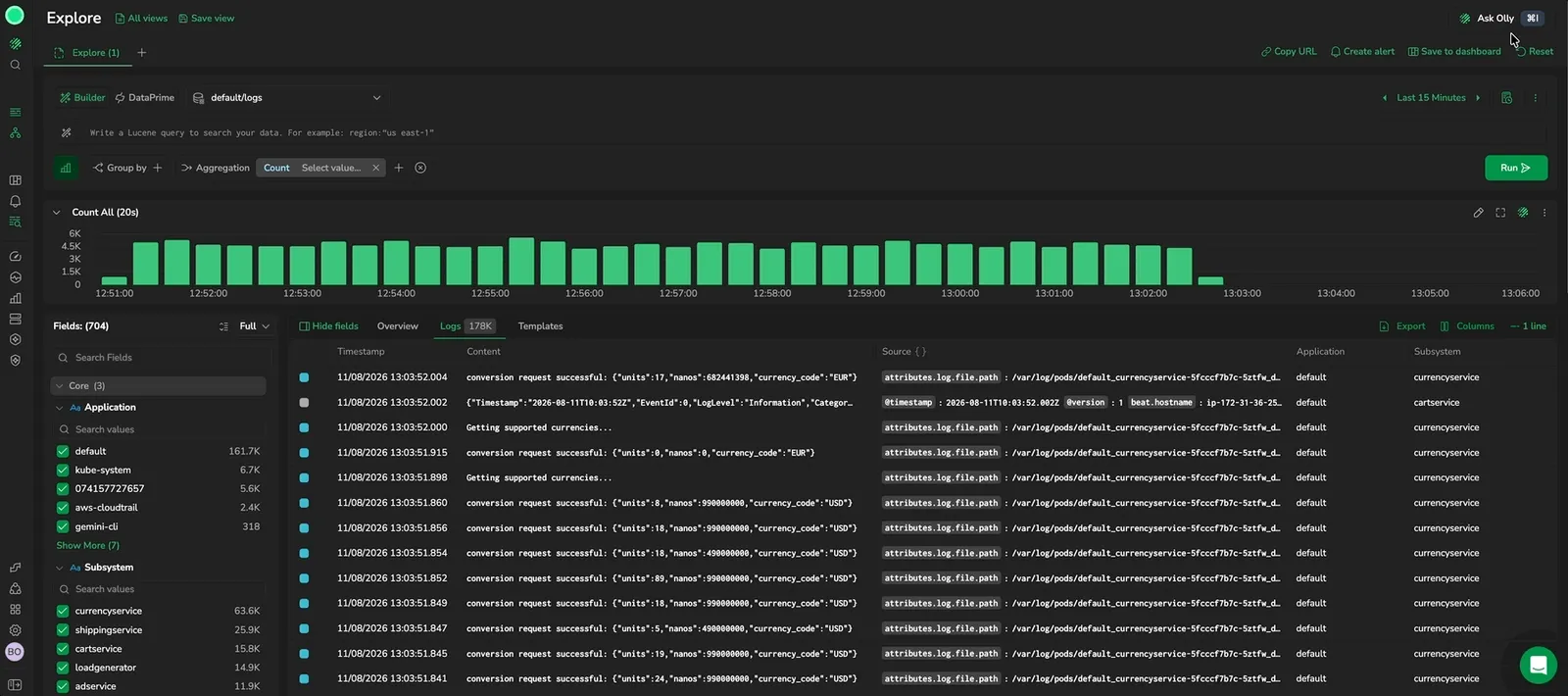 Pinning an object as data context with Add to Olly context in Explore