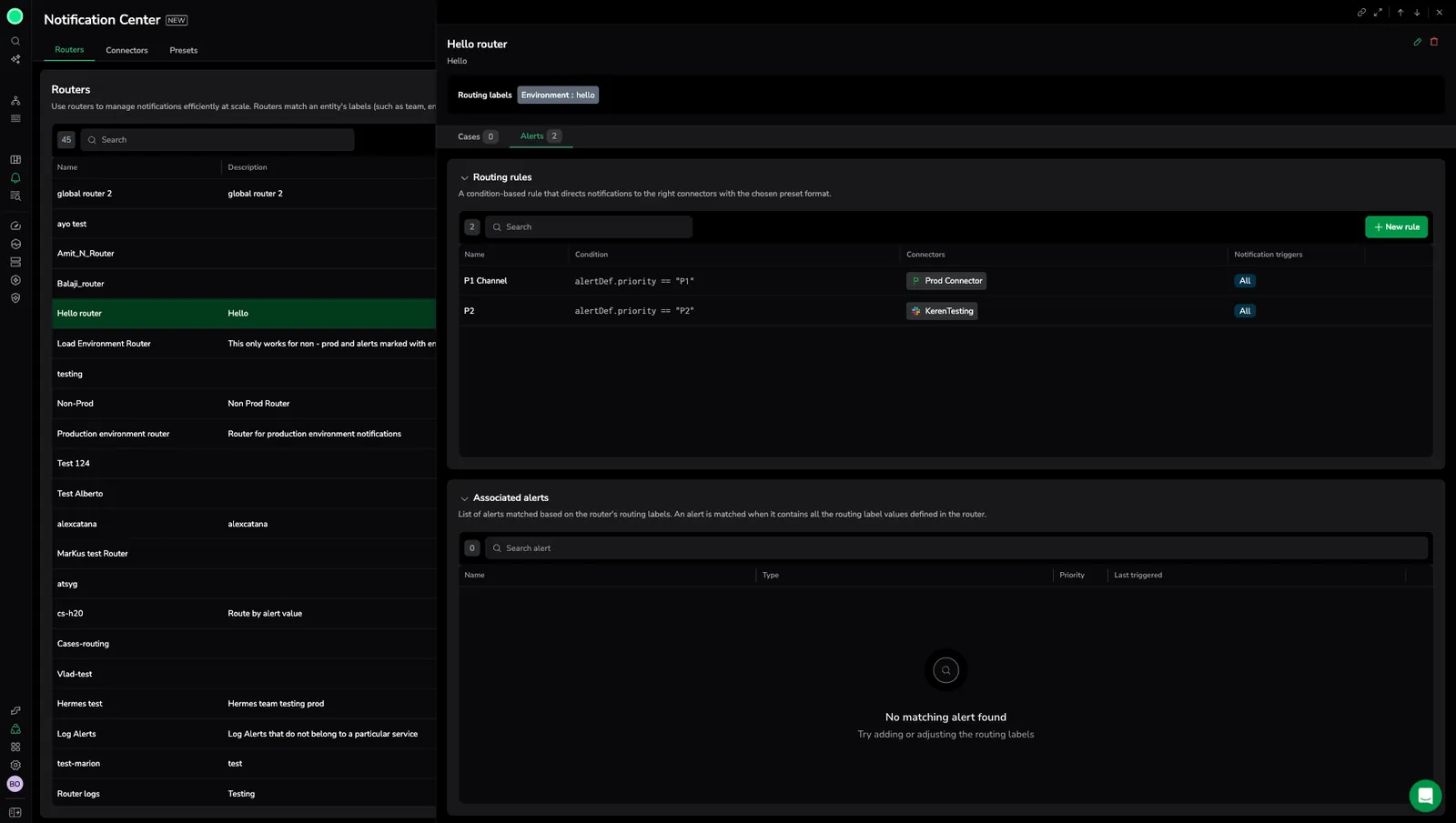 Cases and Alerts tabs in a router