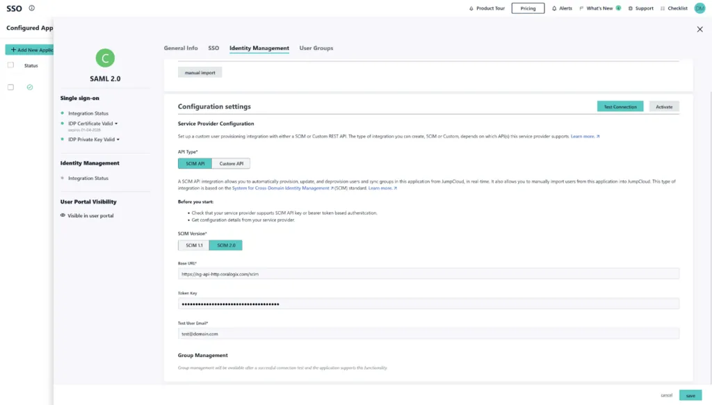 JumpCloud SCIM Identity Management Integration Base URL