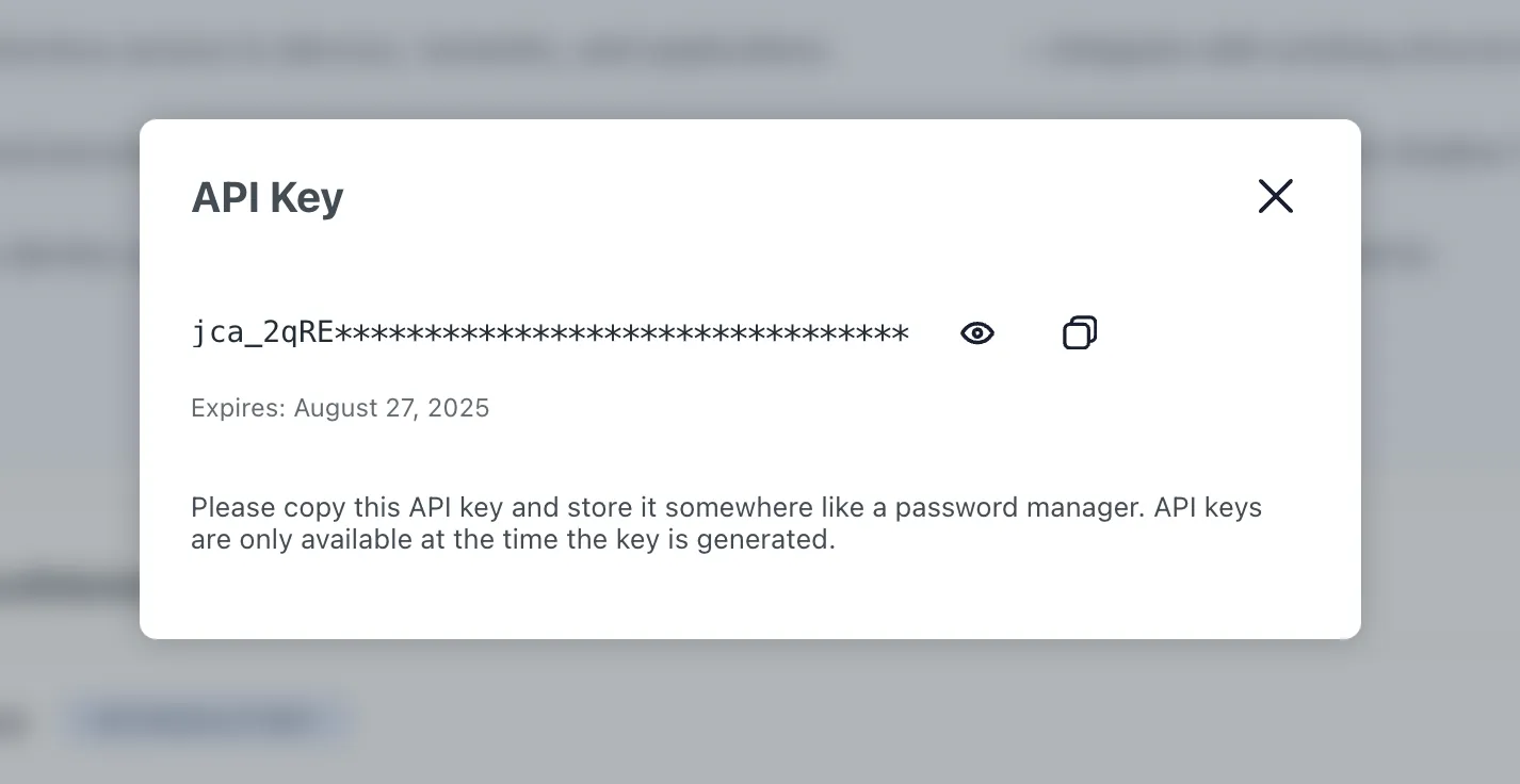 JumpCloud API key copy