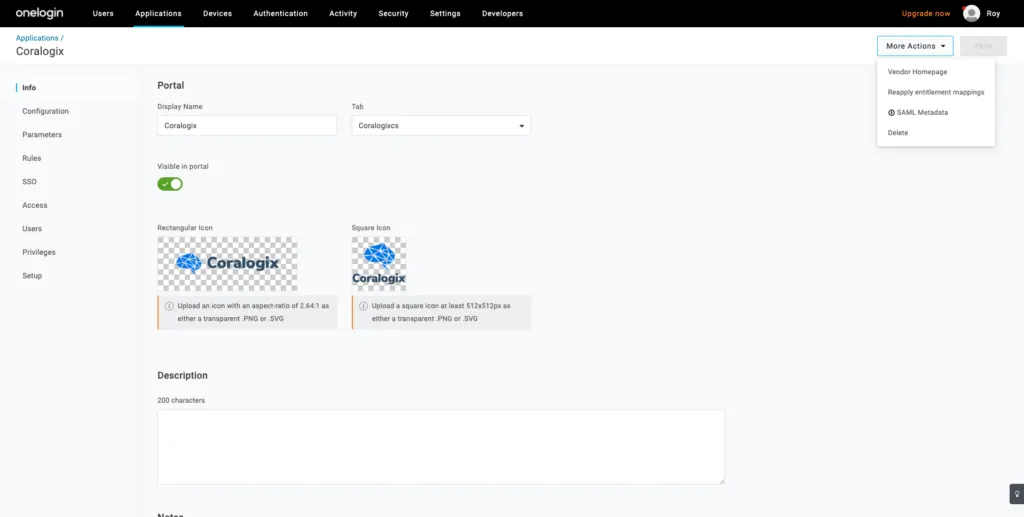 coralogix one login saml download xml metadata