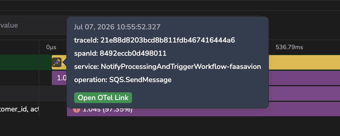 OTel link tooltip