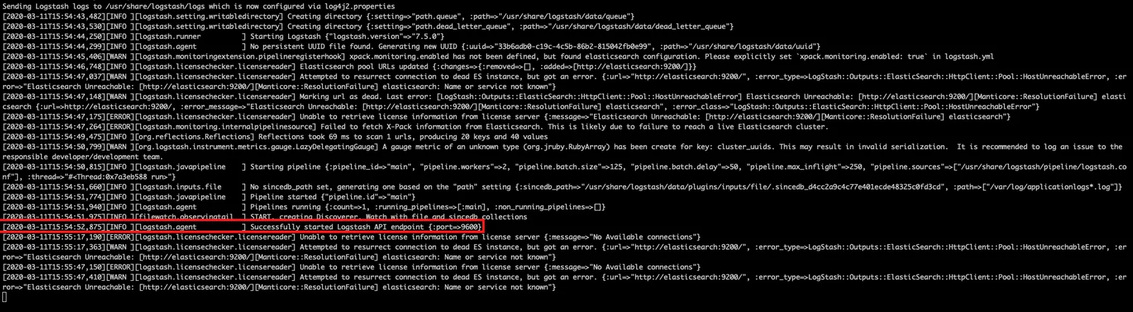 coralogix troubleshooting logstash started