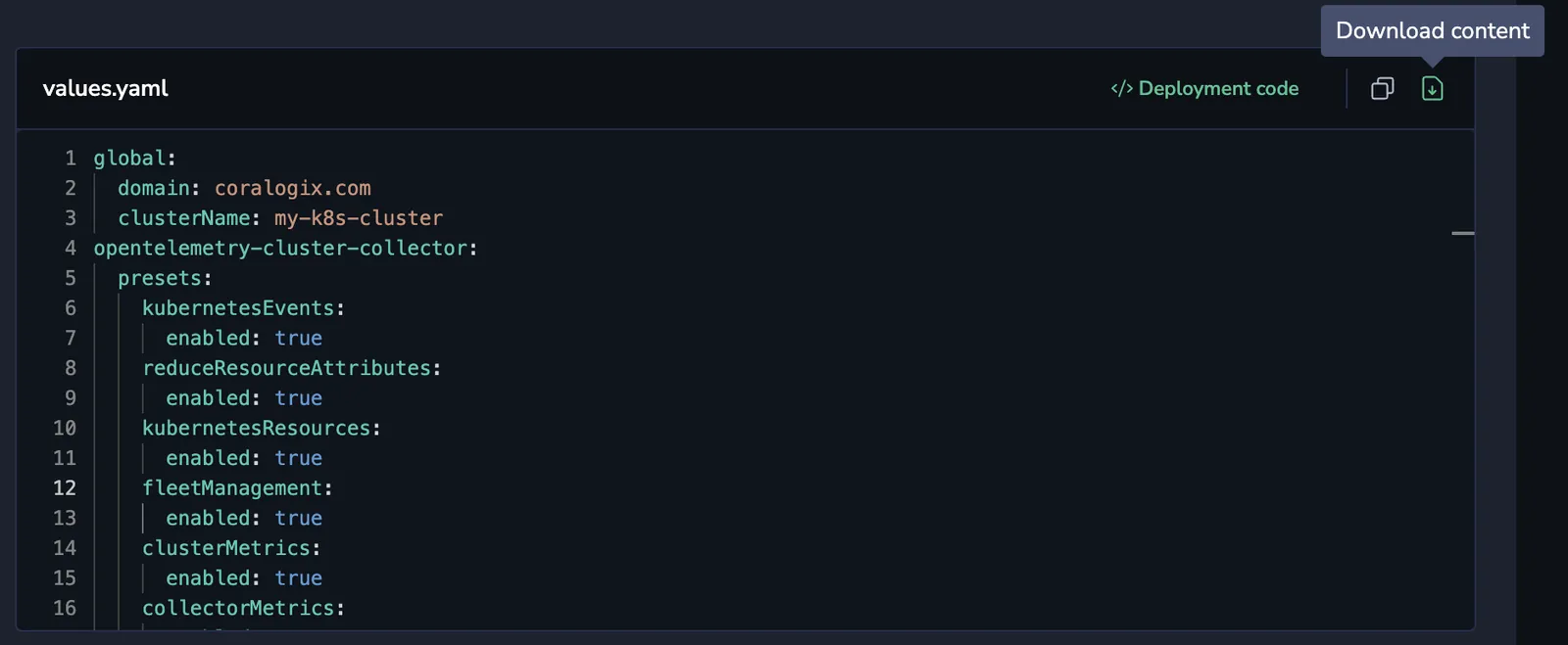 Download values.yaml