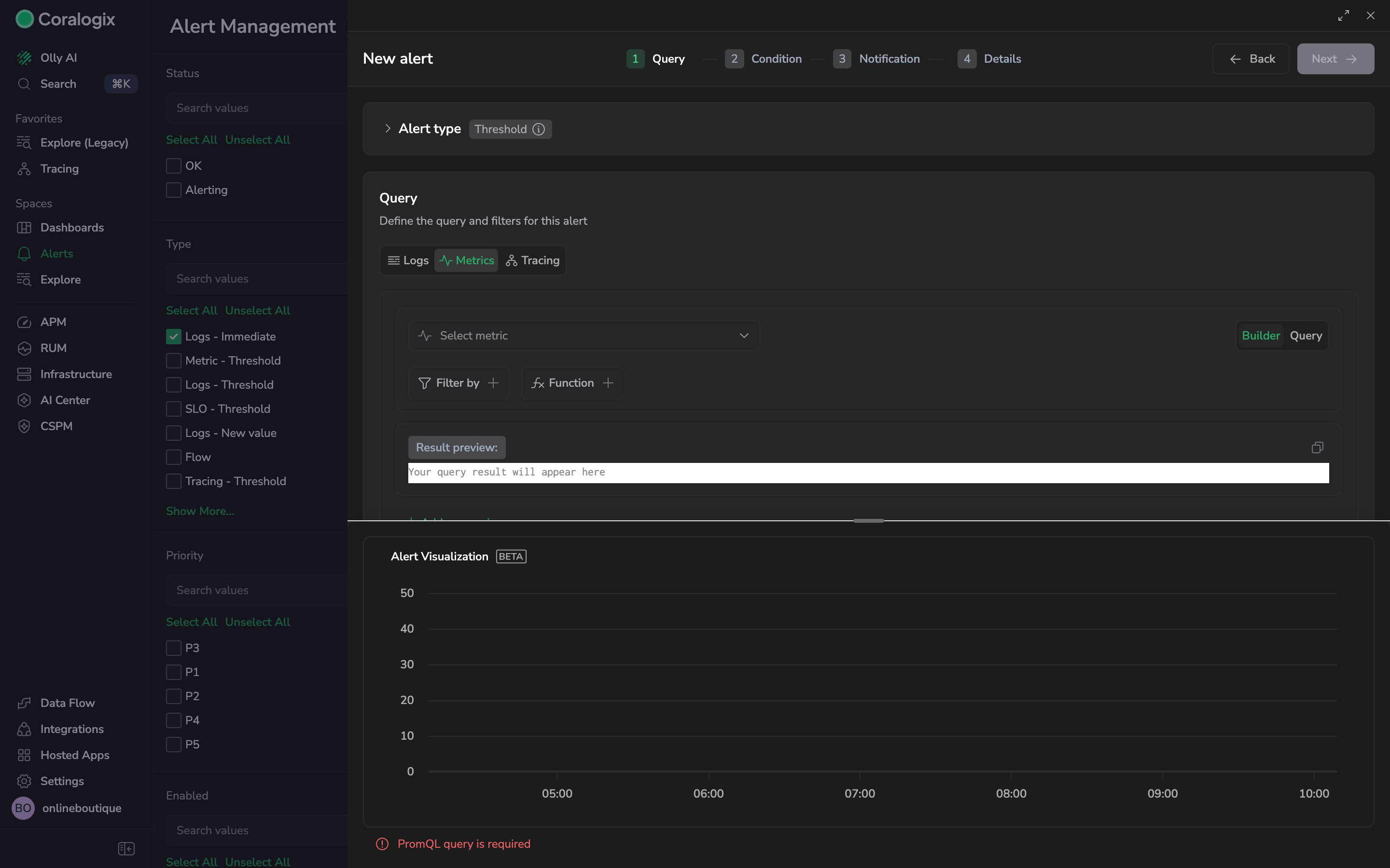 Metrics query with preview
